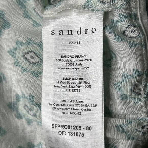Sandro Naim Gathered Printed Woven Midi Shirt Dress Green Blue White SZ 40 US 8 - Picture 16 of 16